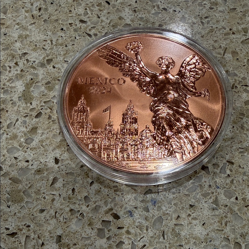 1- Mexico 2024 Pure .999 5 Troy Ozs Copper Libertad Coin - Winged Victory Design